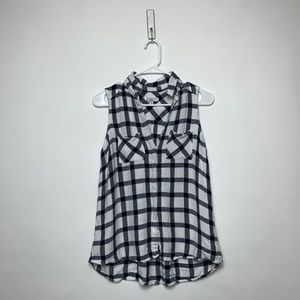 Fever Navy & White Plaid Sleeveless Pockets Shirt